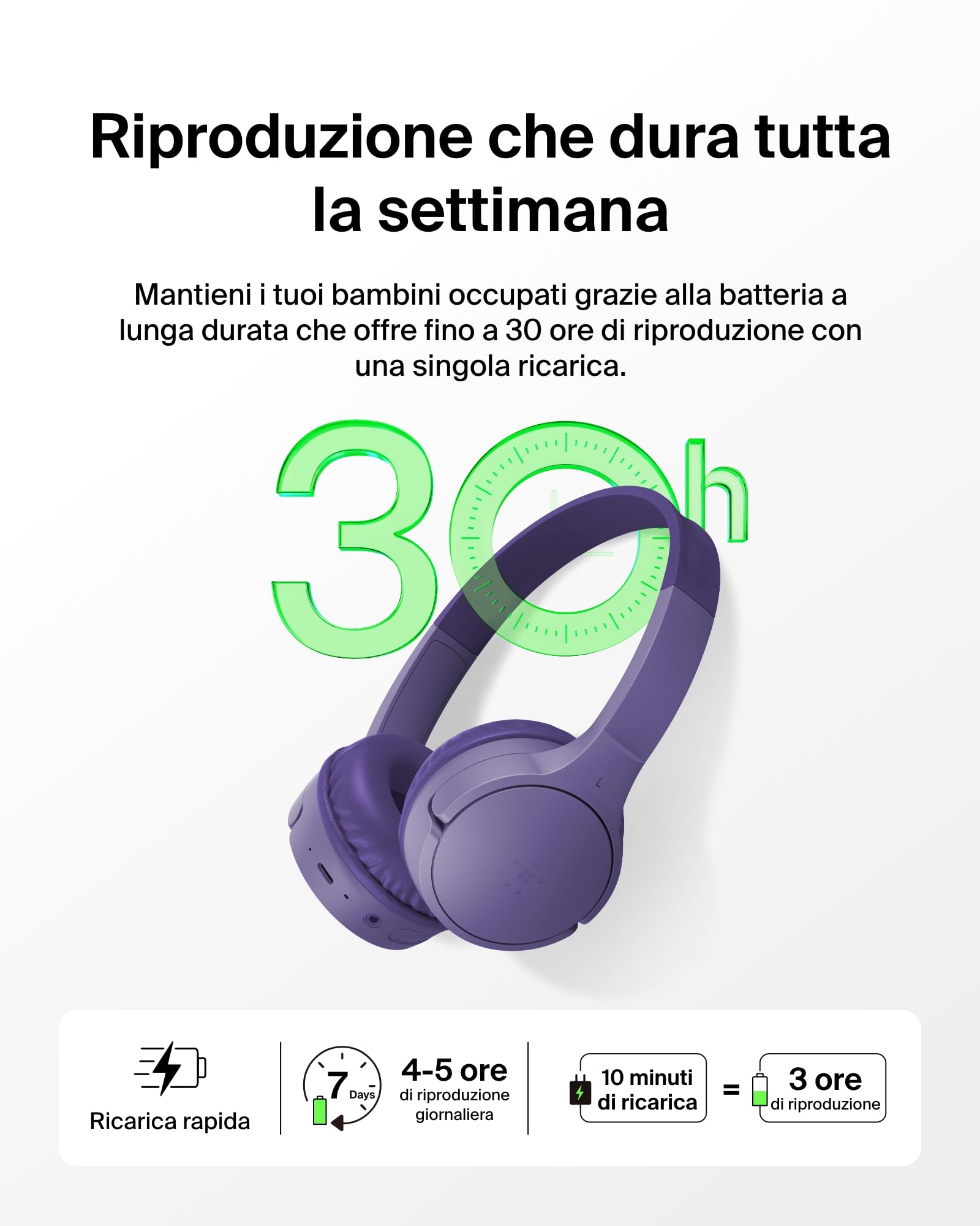 Belkin SoundForm - Mini cuffie wireless per bambini, con microfono integrato, 30 ore di riproduzione e divertenti adesivi, cuffie over-ear per apprendimento online, scuola, viaggi, iPhone, iPad,