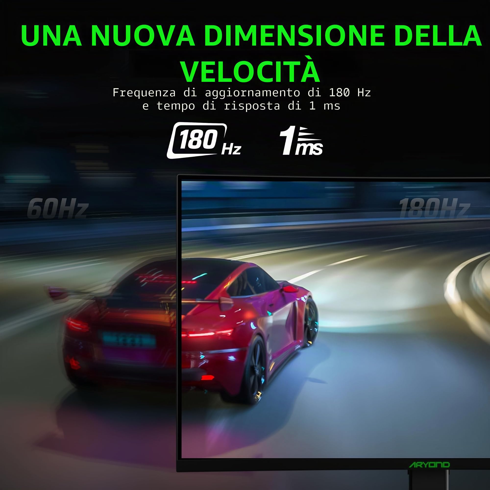 Aryond Monitor curvo da gioco A27 V2 | Display QHD curvo da 27 pollici a 180 Hz (2560x1440) | Tempo di risposta 1ms | HDR 10| FreeSync - G Sync 119,9% ​​| SRGB | Altoparlanti 2* Ω8 x 2W | Connessione