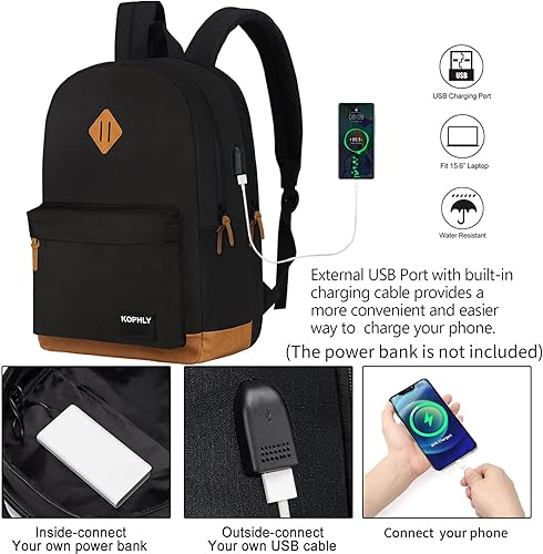 Miniatura 2 de KOPHLY Mochila grande para portátil de mano para viajes, Set negro, Mochilas Daypack