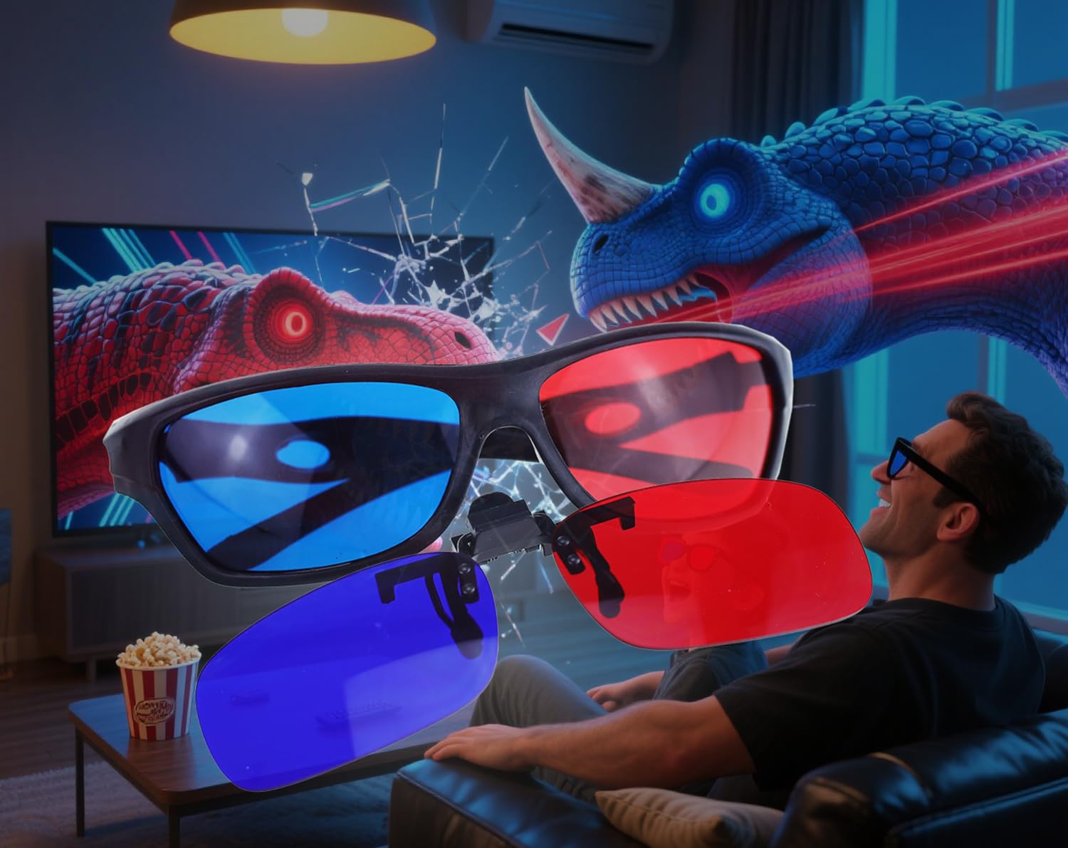Familyall 2x occhiali 3D Rosso e Ciano per i Film 3D Videogiochi e TV (1x Clip On; 1x stile anaglifo)
