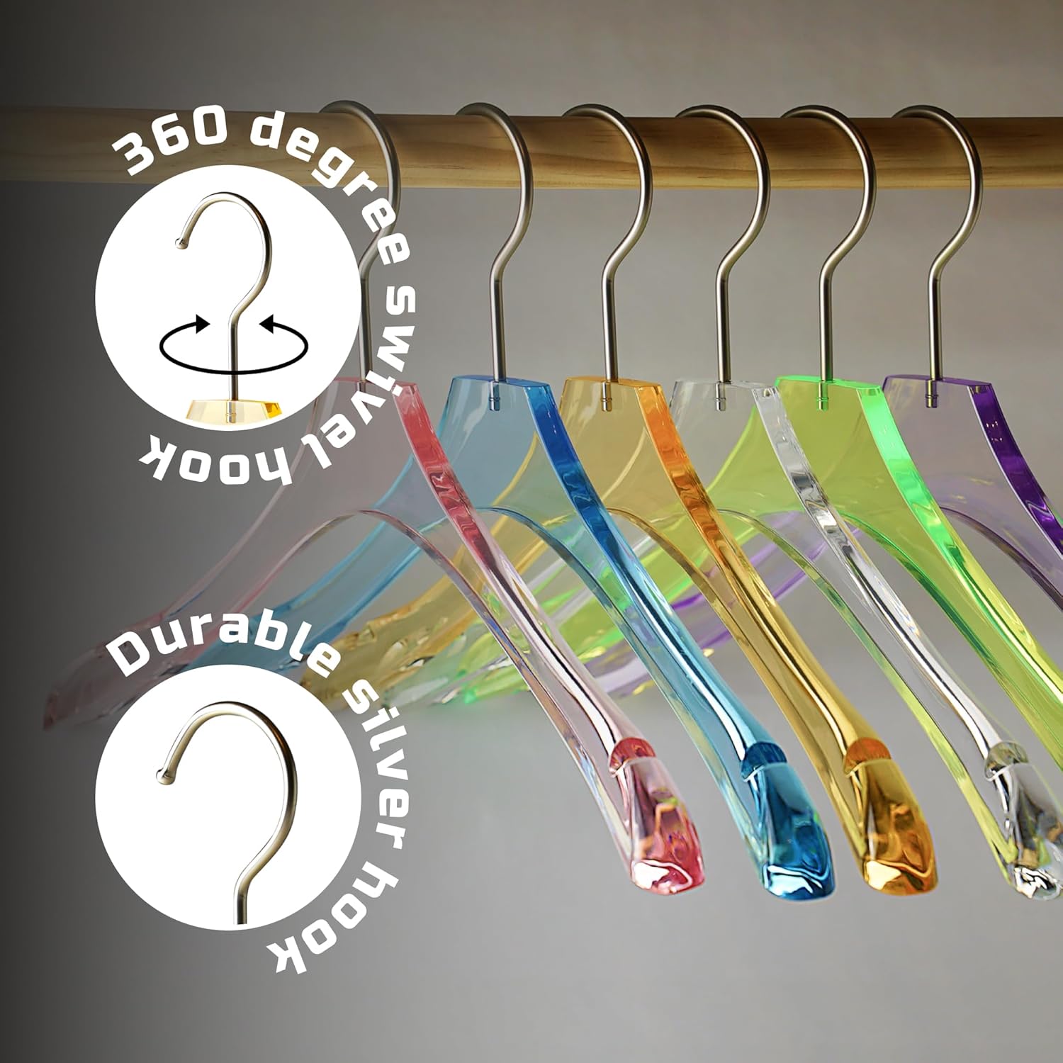 Acrylic Pink Clothes Hangers for Shirts/T-Shirts with Durable 360 Degree Silver Hook | Notched Shoulders | Premium Quality Acrylic Hangers | 5 Pack