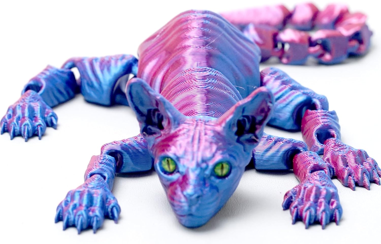 3D Printed Bald Cat Model,Flexible Realistic Articulated Animal Fidget Toys,Mystery Figurines Gifts for Easter,Executive Desk Funny Décor and Festival Collectible,Easter Basket Stuffers (RB)