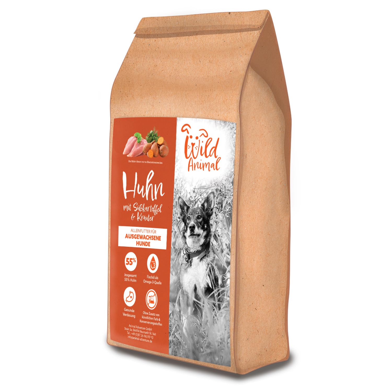 WildAnimal Alimento de Calidad para Perros - Pollo con Batata y Hierbas, alimento seco, sin Cereales, 1 envase (1 x 12 kg)
