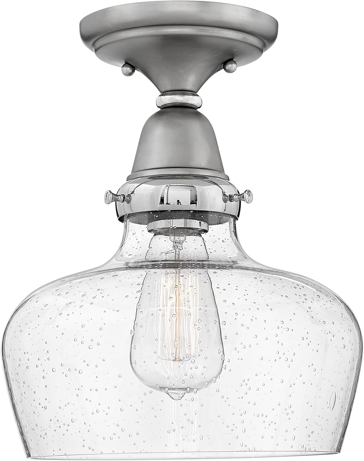 Hinkley Academy Collection 11.5" One Light Flush Mount, English Nickel w/Clear Seedy Glass