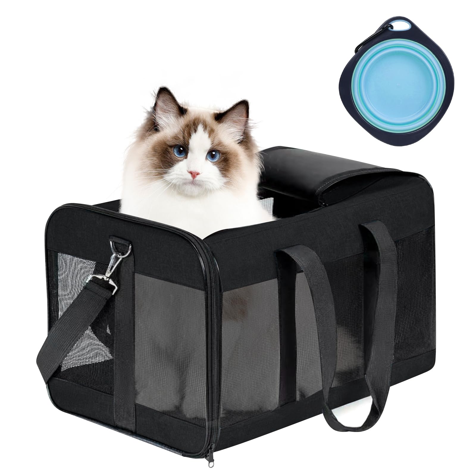 Sac de transport MEYAGOT pour chat et chien, pliable, respirant, avec gamelle, pour voyage, visites vétérinaires et sécurité temporaire, en tissu Oxford beige, jusqu'à 9 kg