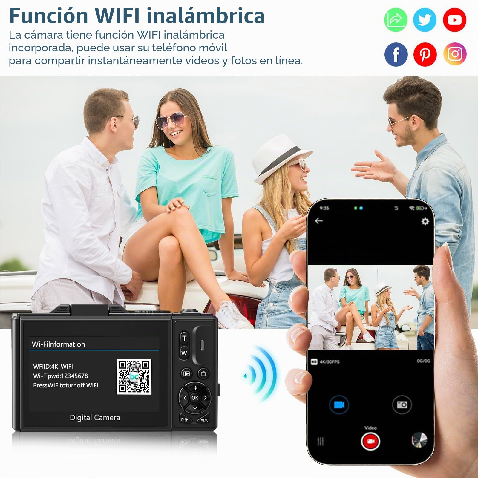 Gavonde Cámara digital para fotografía, cámara de vlogging 4K con pantalla abatible de 3 pulgadas de 180°, zoom digital de 18X, color negro