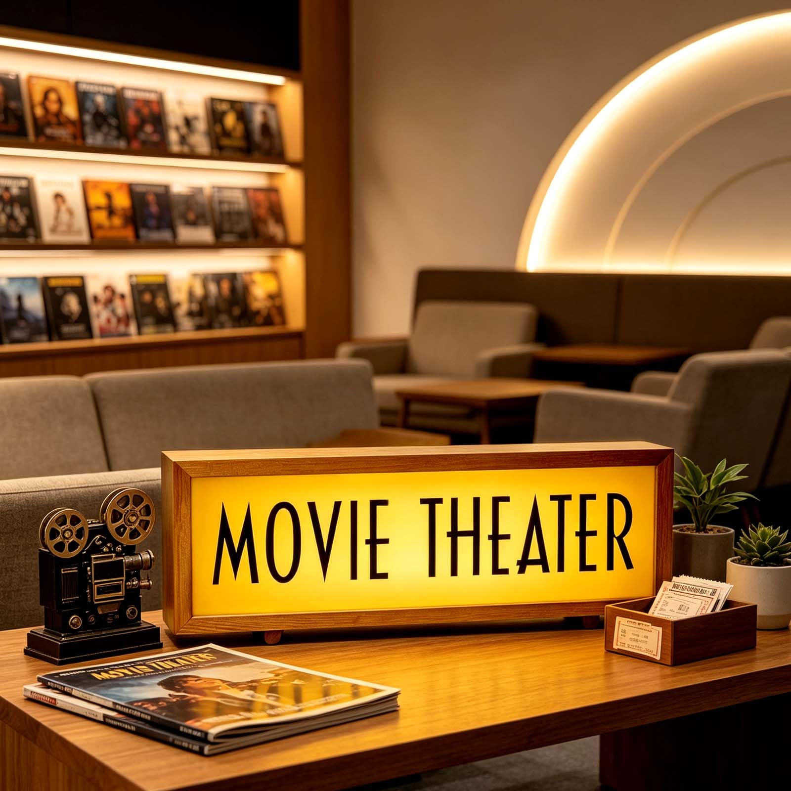 wpdash Movie Theater RGB Neon Lightbox for Wall Decor Theater Dimmable LED Neon Light Movie Sign USB Powered Retro Wood Frame Illuminated Sign for Bar Club Home Cinema Video Studio Decor
