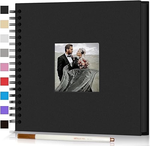 Popotop Álbum de fotos de papel kraft de tapa dura de 10 x 10 pulgadas, con ventana de imagen, libro de recuerdos personalizado en blanco para