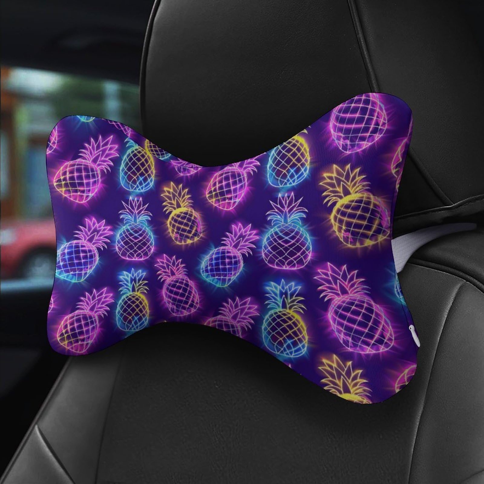 SMAZDFXX Neon Tropical Pine Car Neck Pillow Set of 2 Car Seat Head Support Cushion Bone Pillows with Elastic Strap