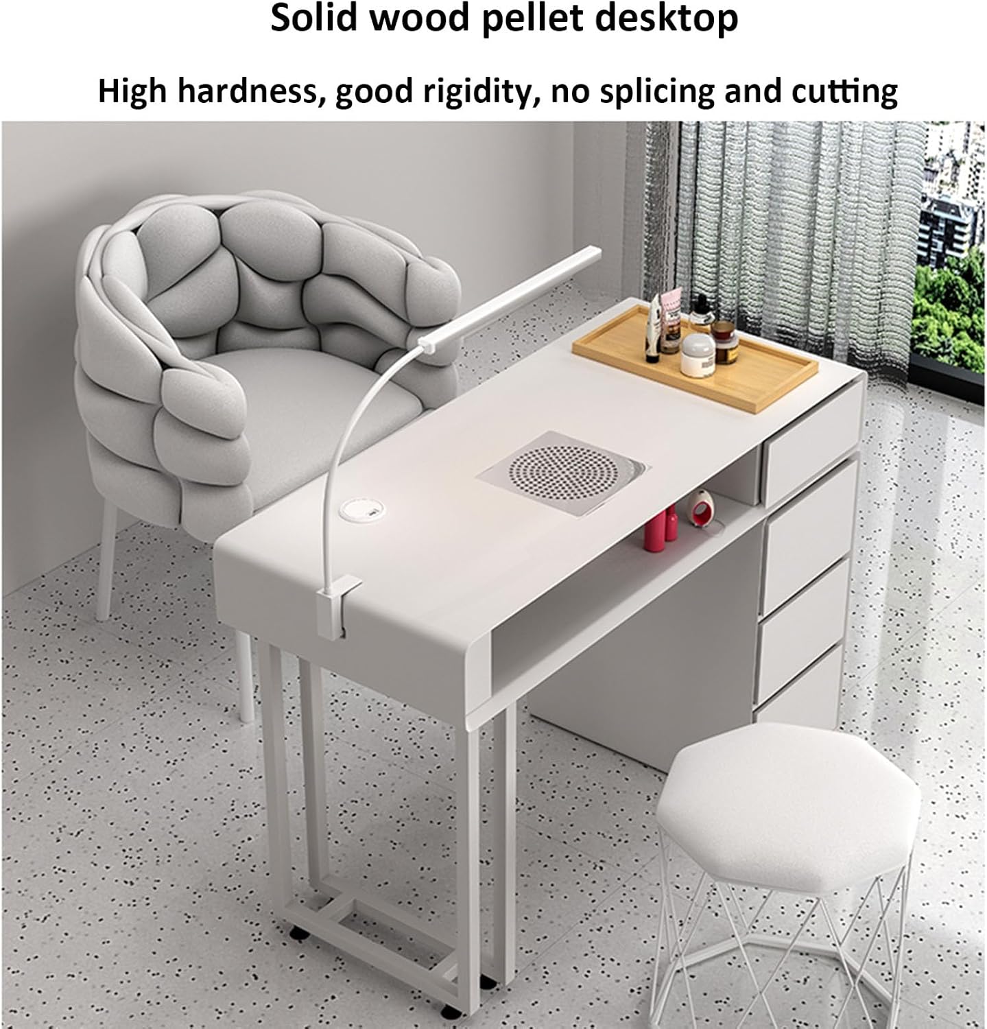 Modern Manicure Table - Nail Desk with Dust Collector, Professional Nail Art Workstation with Storage Drawers & Cabinets for Beauty Salon Supplies
