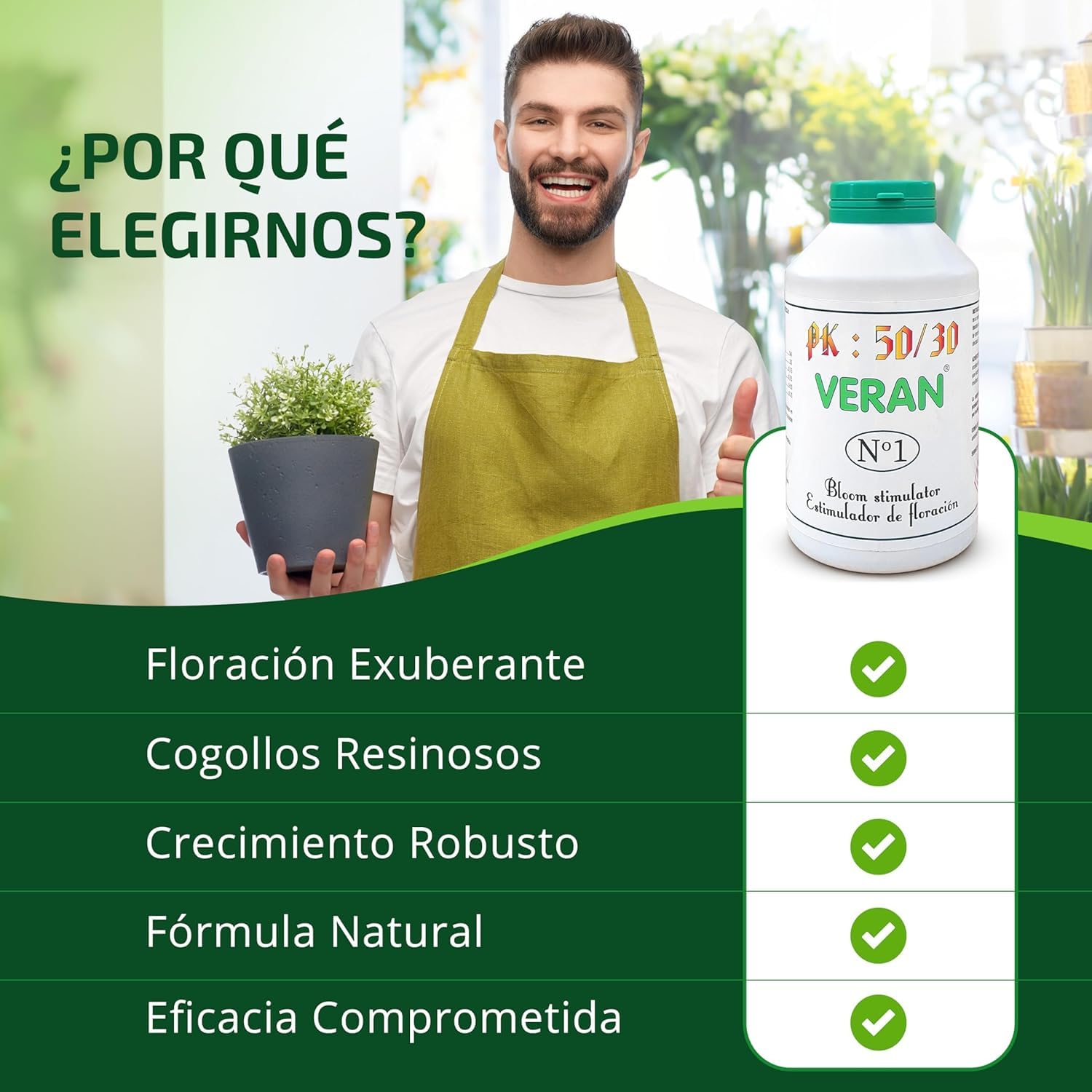 VERAN | Abono Maria PK 50-30 | 1Kg | Consigue Cogollos más Grandes | Aumenta la Producción de Resina y Terpenos | Fertilizante Cogollos Mejora la Calidad de tu Cosecha | Incluye Cuchara Dosificadora
