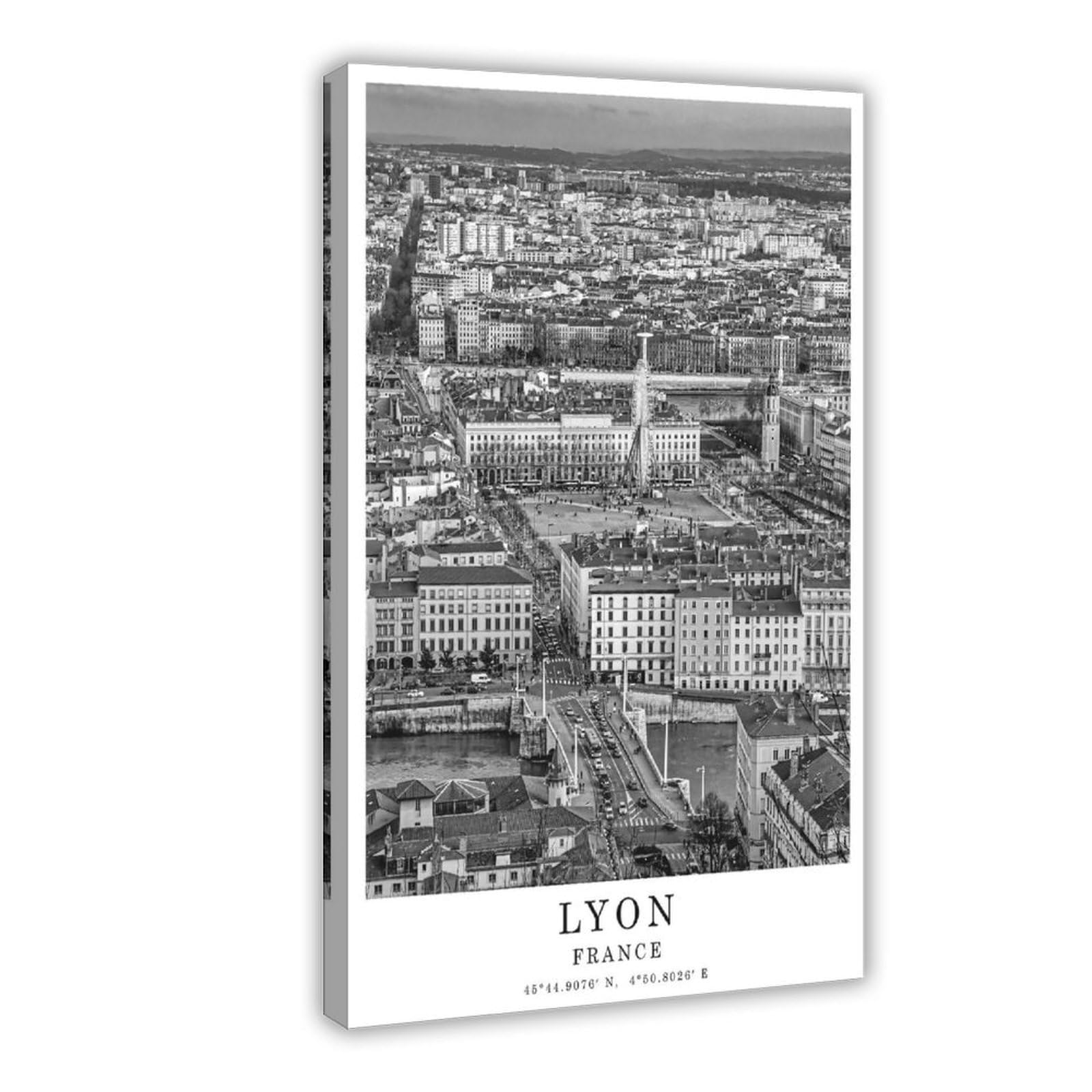 HEYANM Lyon Travel Print Cities of France Black And White Lyon City Poster France Wall Art Print Minimalist Wall Décor Poster Gift Jpg Canvas Poster Wall Art Paintings for Living Room Bedroo
