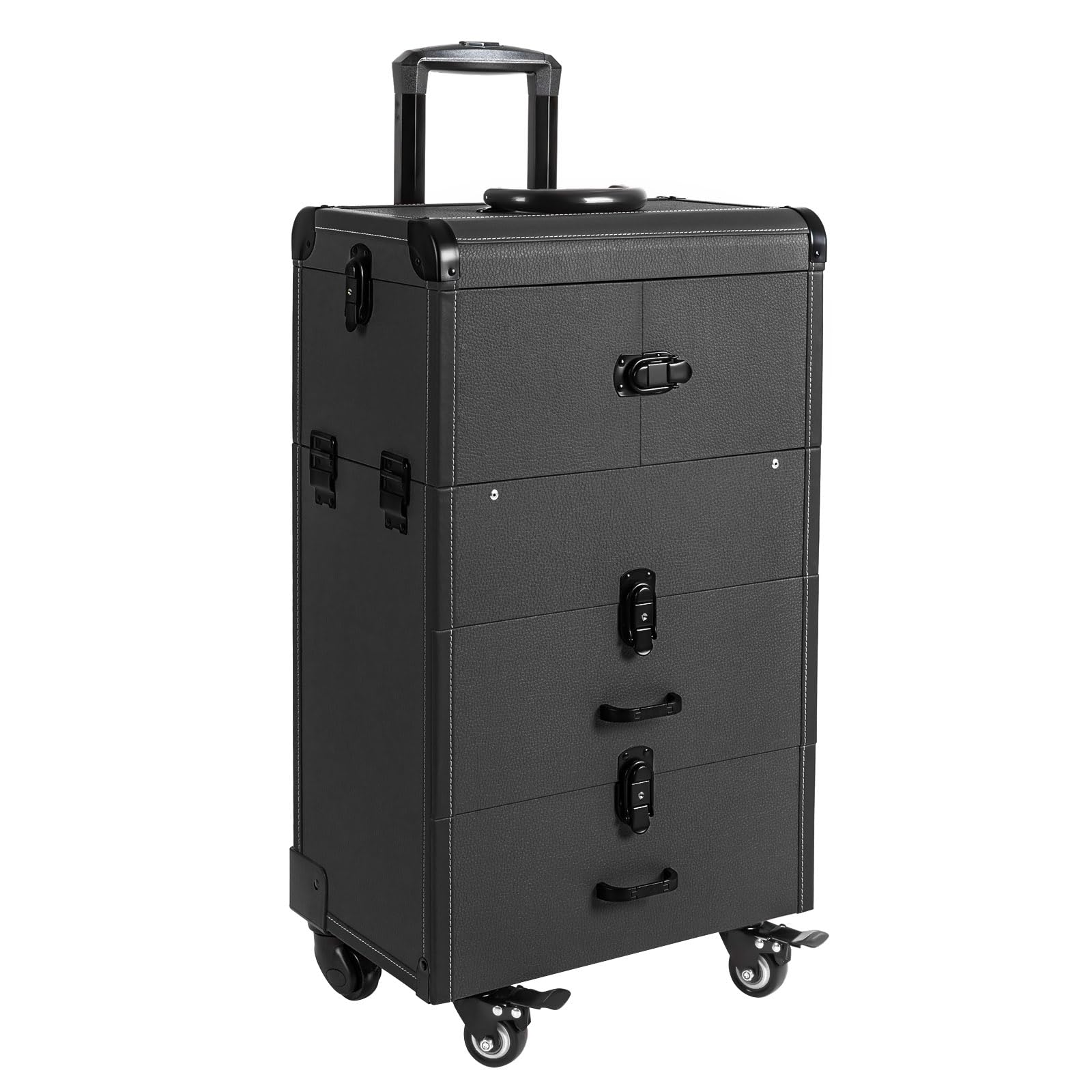 Rolling Makeup Train Case, Large Capacity Trolley Makeup Travel Case with Key Wheels, Professional Make Up Cosmetic Organizer for Make-Up Artists