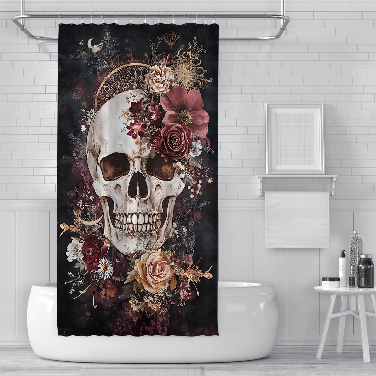 Tende Doccia Scheletro Rosa Rosso Vintage Gotico Halloween 200x200cm