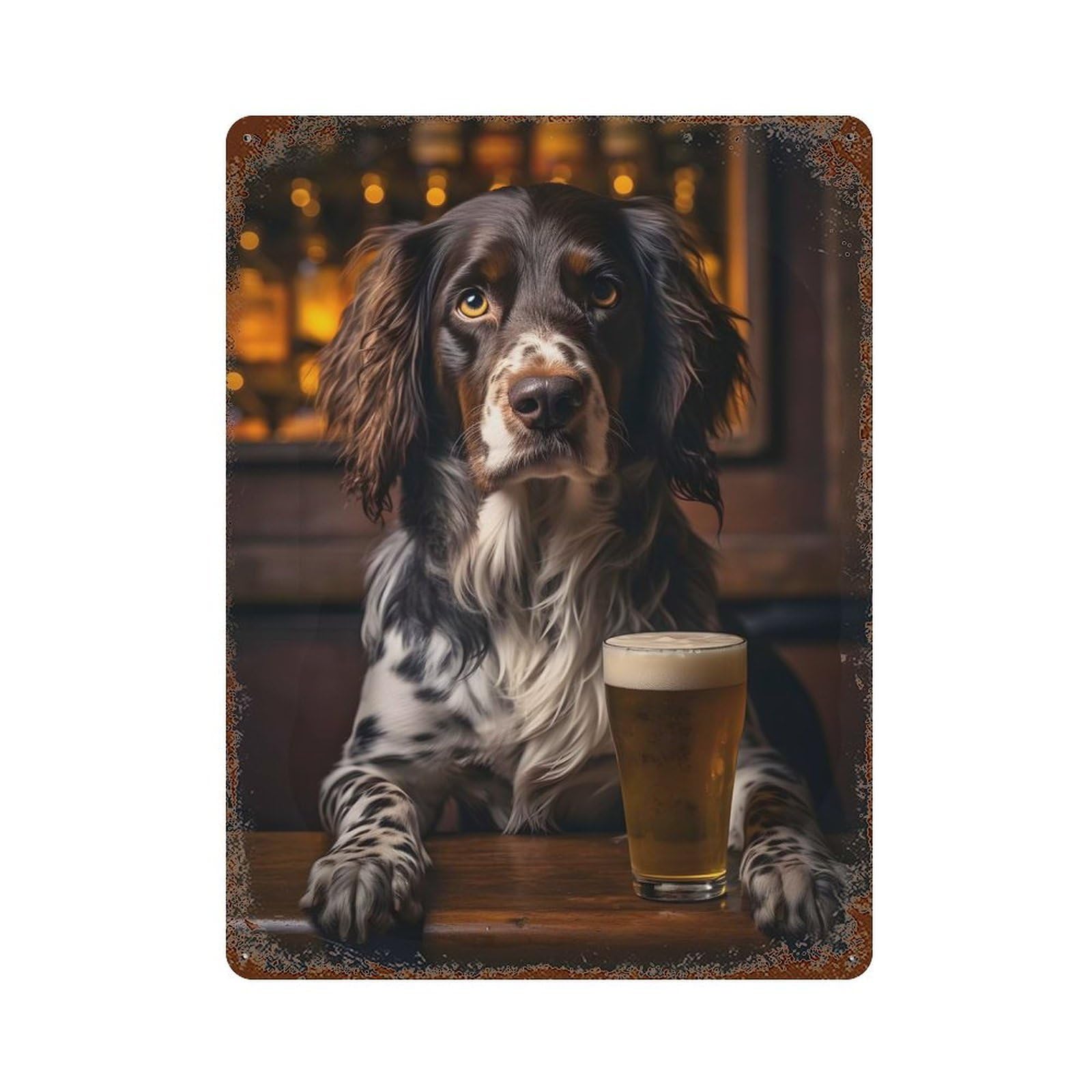 Rust Effect Lets Enjoy A Cold Beer Aged Metal Wall Plaque 15.7"x11.8", Rustic Home Decor for Bistro, Counter And Cafe Decor