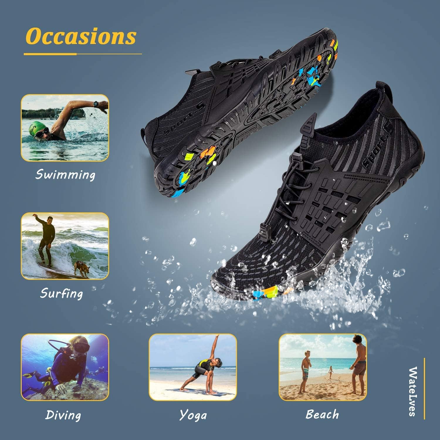 WateLves Water Shoes Mens Womens Beach Swim Shoes Quick-Dry Aqua Socks Pool Shoes for Surf Yoga Water Aerobics 5.5 Women/4 Men A/Black