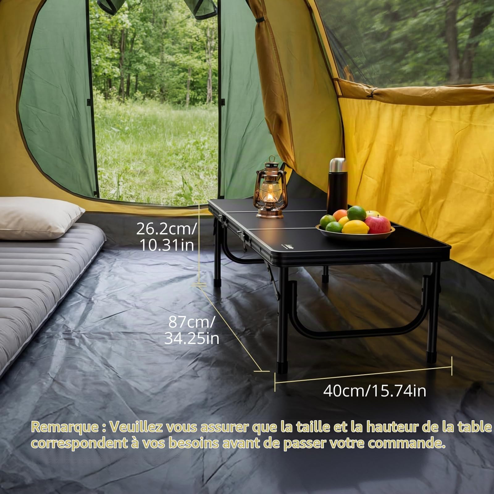 Anbte Table de Pique-Nique Pliante Basse 87x40x26cm, Noir | Aluminium Renforcé avec Sac de Rangement, Poignée Portable, Légère, Supporte jusqu'à 30 kg, pour Camping, Plage, BBQ