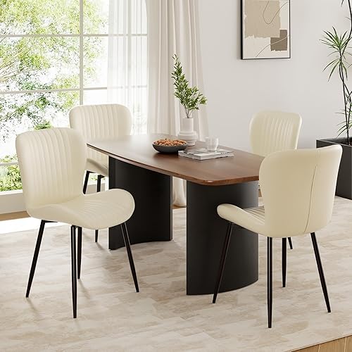 Miniatura 8 de Juego de 2 sillas de comedor tapizadas modernas, de piel sintética, sillas auxiliares de cocina, sillas de comedor con respaldo cómodo, color beige