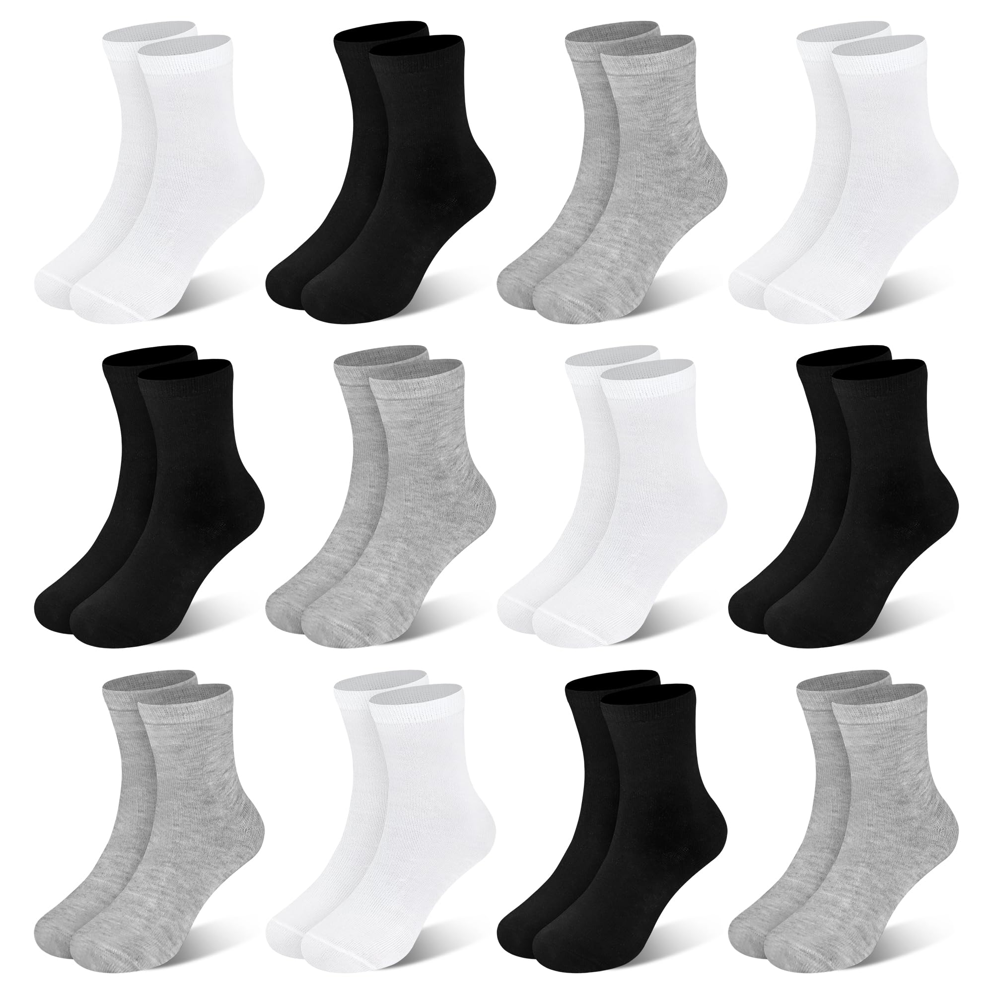 Boys Girls Socks, Crew Socks for Toddler Kids Children(1-13 Years), 12 Pairs Athletic Casual Mid Cut Socks