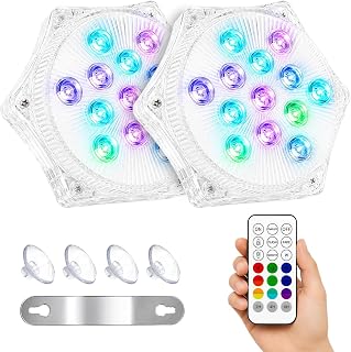 Poolbeleuchtung Unterwasser LED Licht Wiederaufladbare, Wasserdichte mit RF Fernbedienung, USB, Timer, RGB 13 LEDs, Saugnapf und Magnet für Pool Whirlpool Aquarium Teich Vase Party Beleuchtung (2er)