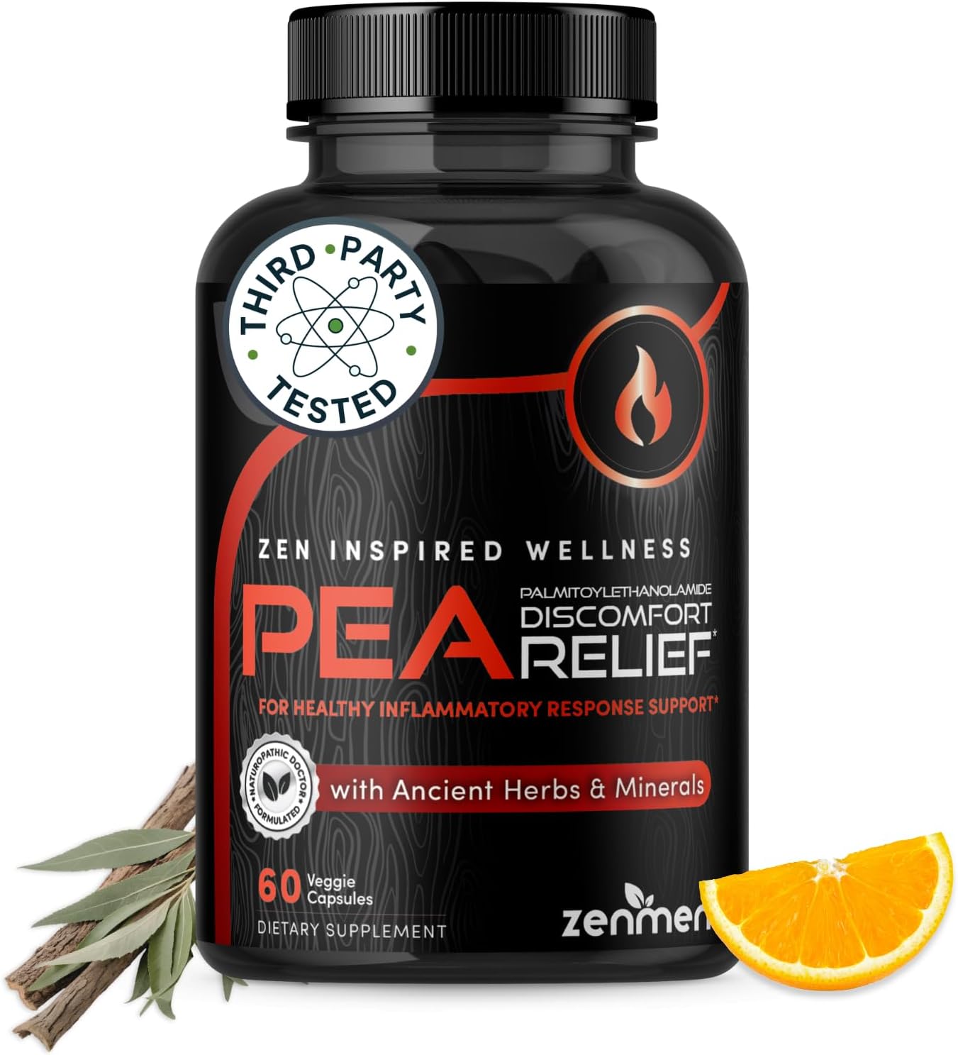 Zenmen Palmitoylethanolamide (Pea) Supplement 600mg - with Luteolin, White Willow Bark, Magnesium Glycinate - Supports Healthy Immune and Nervous Systems - for Joints & Nerves - 60 Vegan Capsules