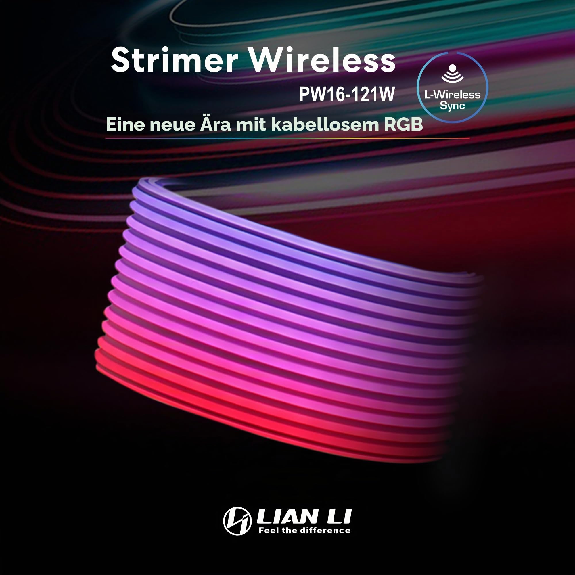 Lian Li Strimer Kabelloses 16-poliges RGB-Strom-Verlängerungskabel mit kabelloser Steuerung, 12 LED-Streifen; für die Verwendung ist EIN Controller erforderlich (PW16-121W)