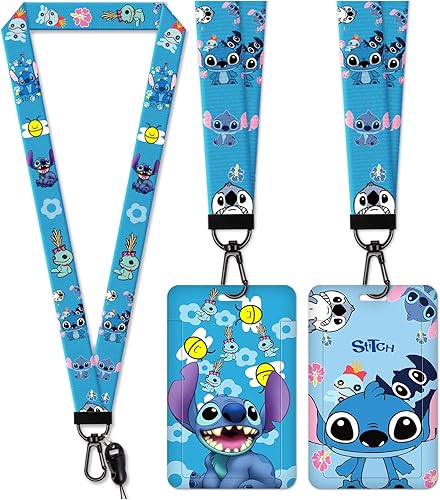 Cordón para el cuello con soporte para tarjetas de identificación para llaves, llavero, tarjeta, lindos cordones de dibujos animados, paquete de 2