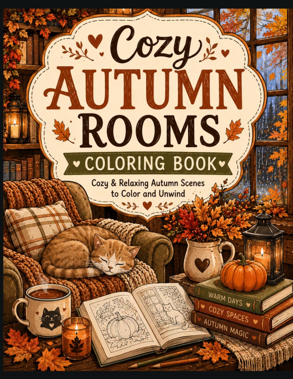 Cozy Autumn Rooms Coloring Book