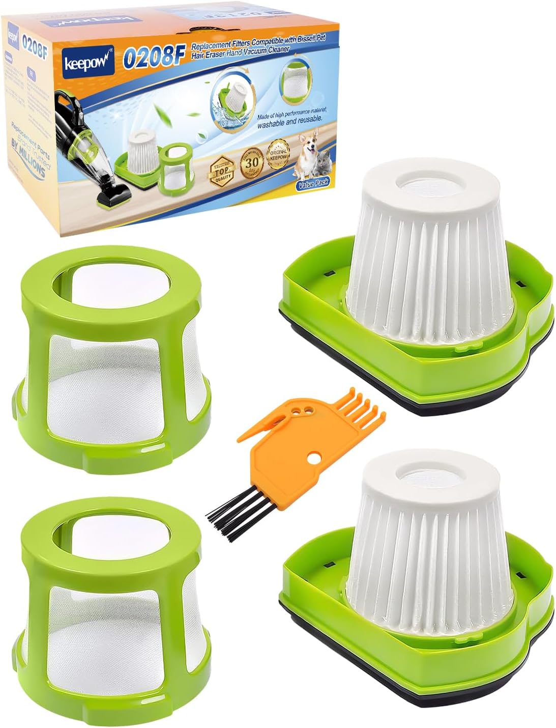 Pet Hair Eraser Vacuum Filter Replacement Fit for Bissell 1782 Pet Hair Eraser Cordless Hand and Car Vacuum, Replace Part# 1608653/1608654, 2 Pack