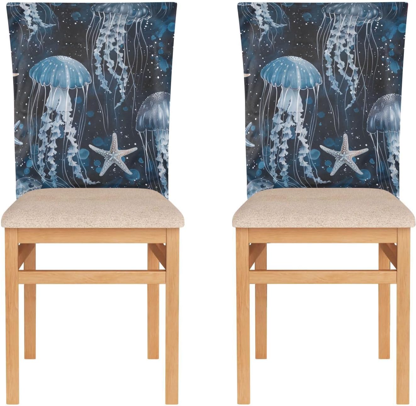 ALAZA Vintage Jellyfish Starfish Chair Back Cover Set of 6, Washable Reusable Removable Chair Slipcovers Decorative Chair Cover for Home Kitchen Wedding Party
