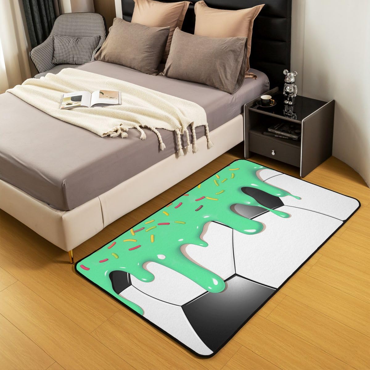 Dywan do salonu z motywem lodów, piłka nożna, 100 x 150 cm, zielone lody, krople, deser, do sypialni, dla dzieci, nastolatków, na piłkę, do uprawiania sportu, do wnętrz, mata do dekoracji
