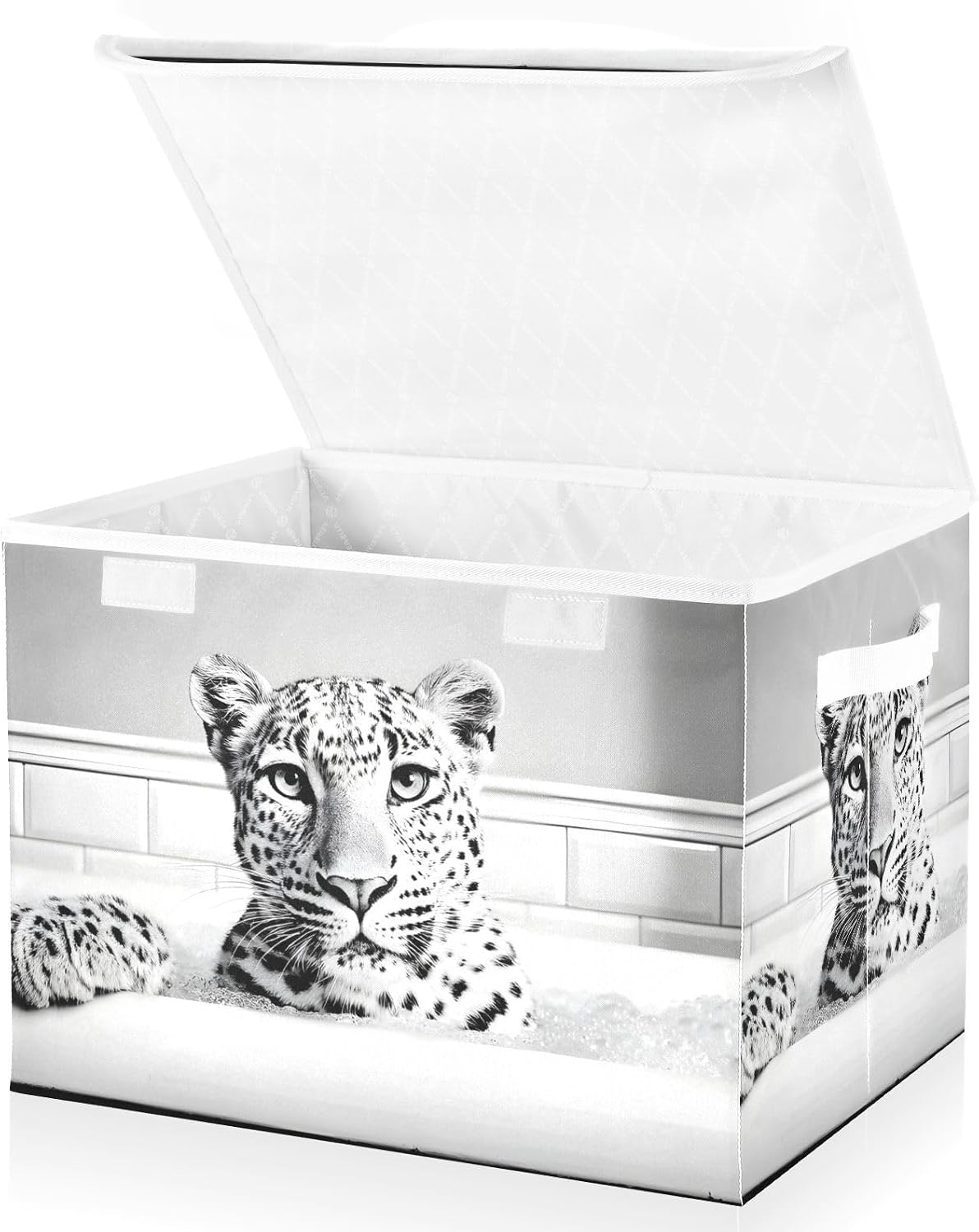 Cheetah Bath Toilet Large Storage Bins with Linen Foldable Storage Box with Flip-Top Lid for Home Office 16.5” x 12.6” x 11.8” Inch