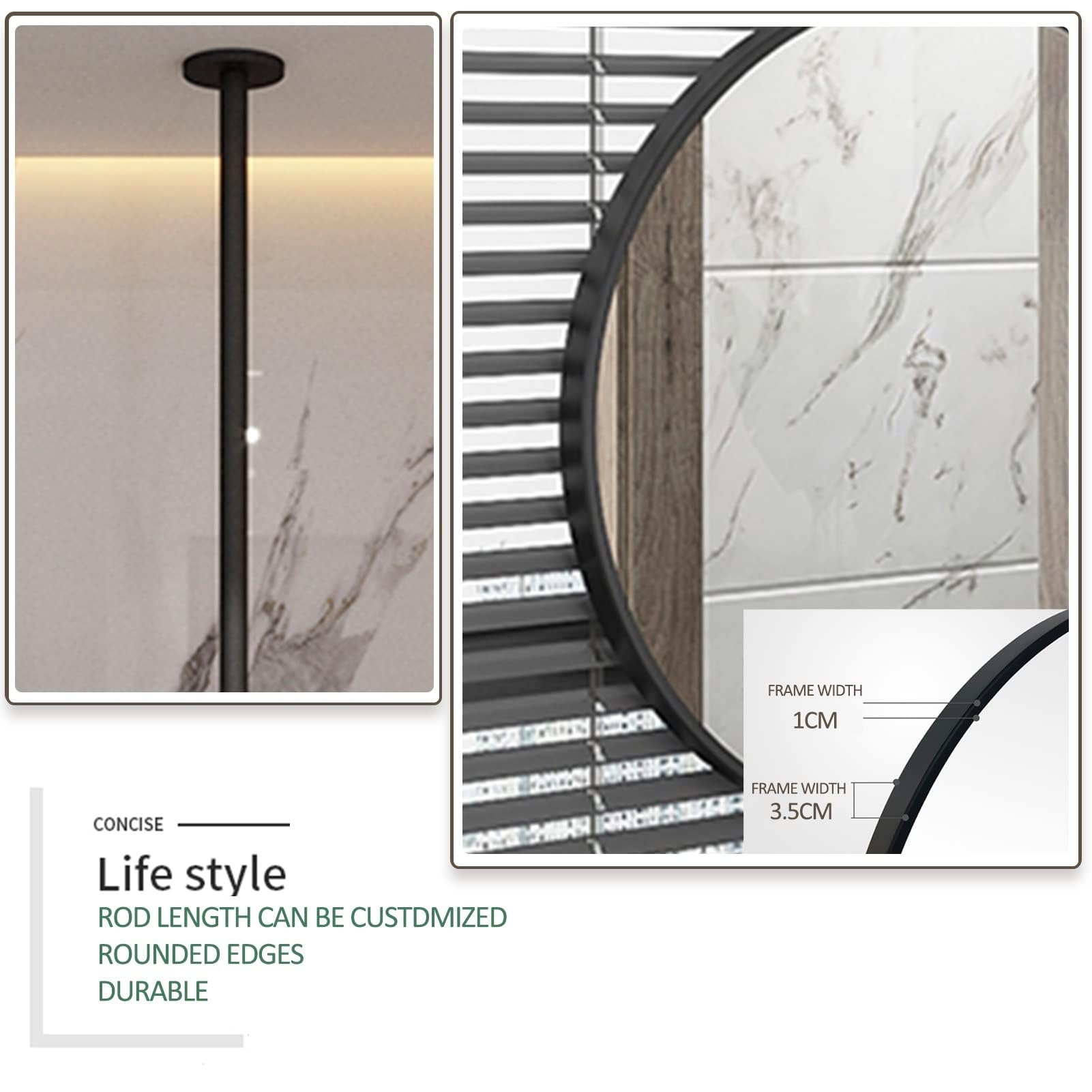 Specchio decorativo da appendere a soffitto, specchio da trucco trasparente e pratico con cornice in metallo nero, specchio galleggiante per bagno per casa hotel (dimensioni: diametro: 60