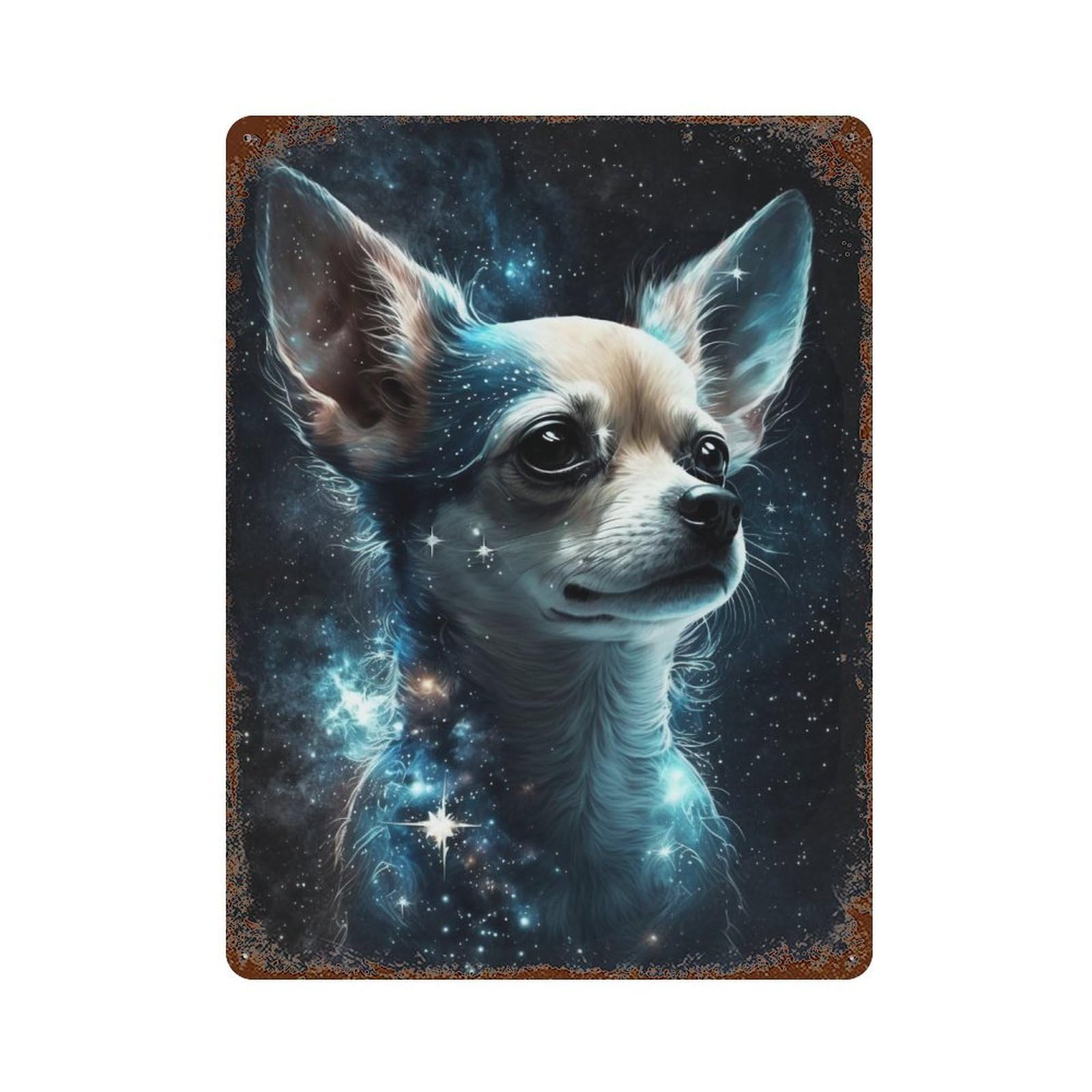 Galactic Chihuahua Cosmic Companion -1 Rust Effect Tin Sign 15.7"x11.8", Retro Wall Decor for Pub, Kitchen And Man Cave Decor