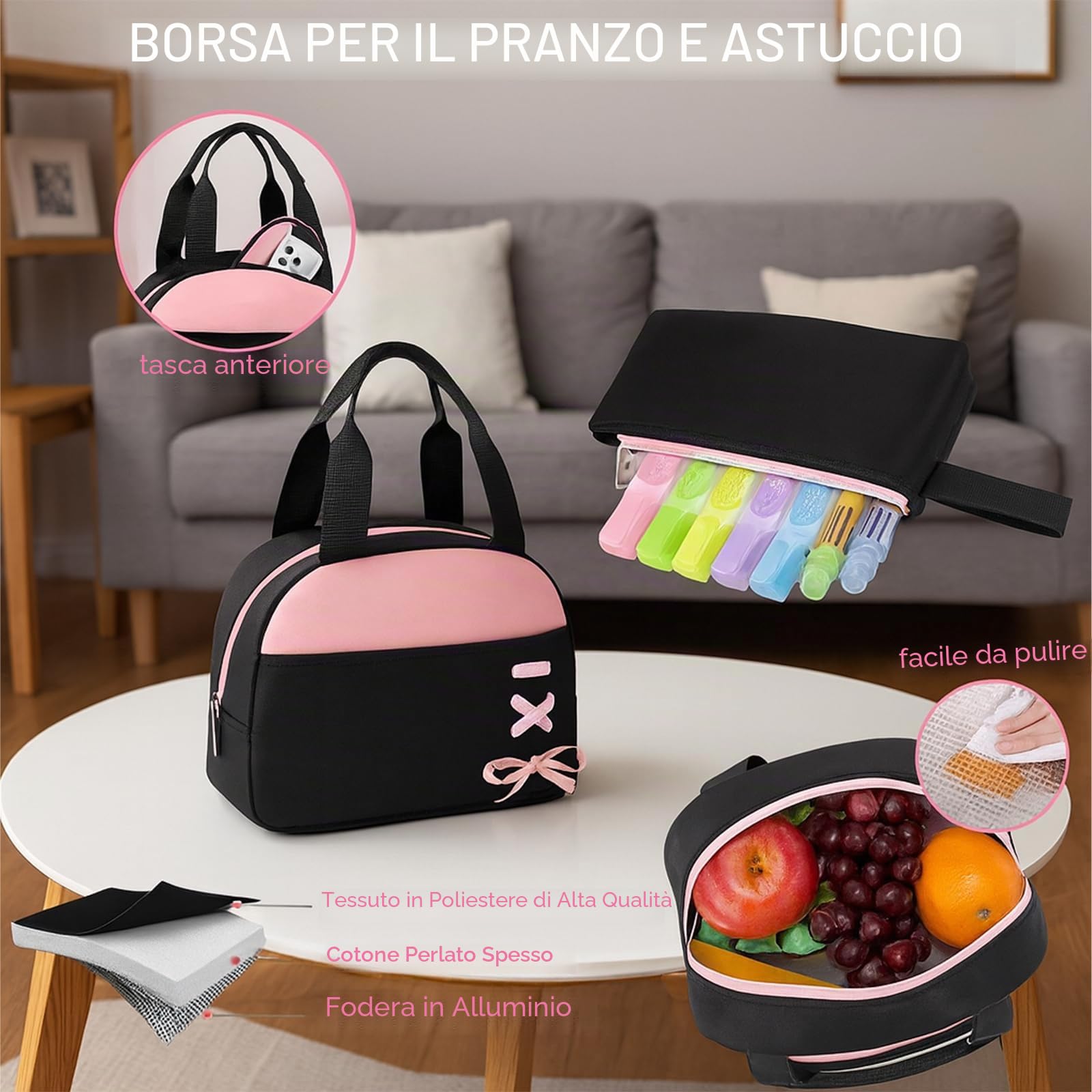 Elegante set di 3 zaini per la scuola per ragazze: impermeabile e leggero con borsa per il pranzo e astuccio, nylon di grande capacità