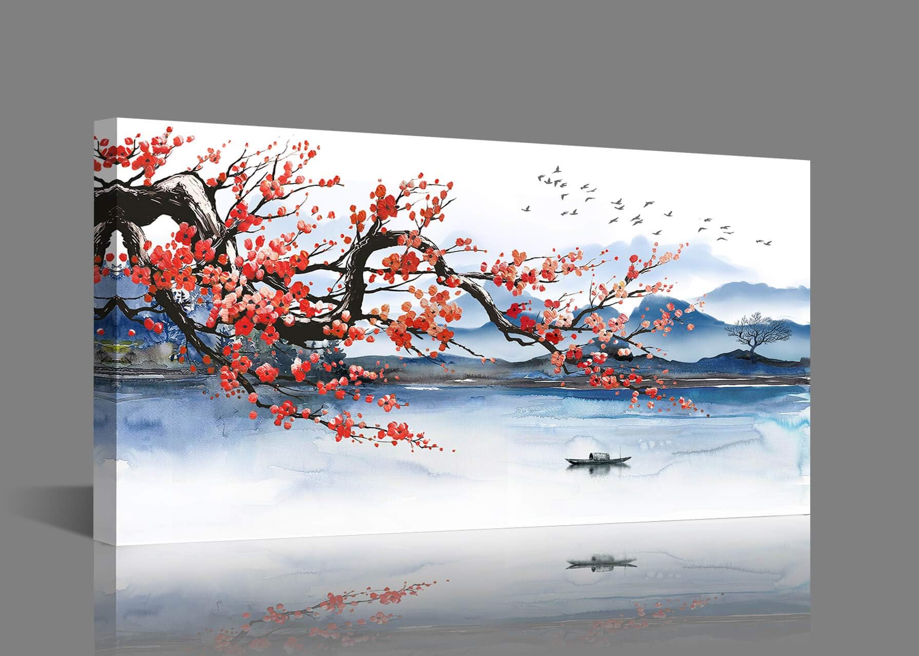 Large Wall Art for Living Room Canvas Art Wall Decor Framed Wall Art Modern Wall Decor for Bedroom Mountain Cherry Blossom Landscape Art Prints Modern Wall Art Artwork for Home Walls Size 24x48 inches