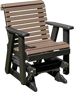 Amish Craftsmanship Made in USA 2FT Heavy Duty Poly Lumber Wood Porch Patio Glider HDPE with No Wood fibers Lancaster Series Rollback Design 500 lbs Limit Weatherwood on Black