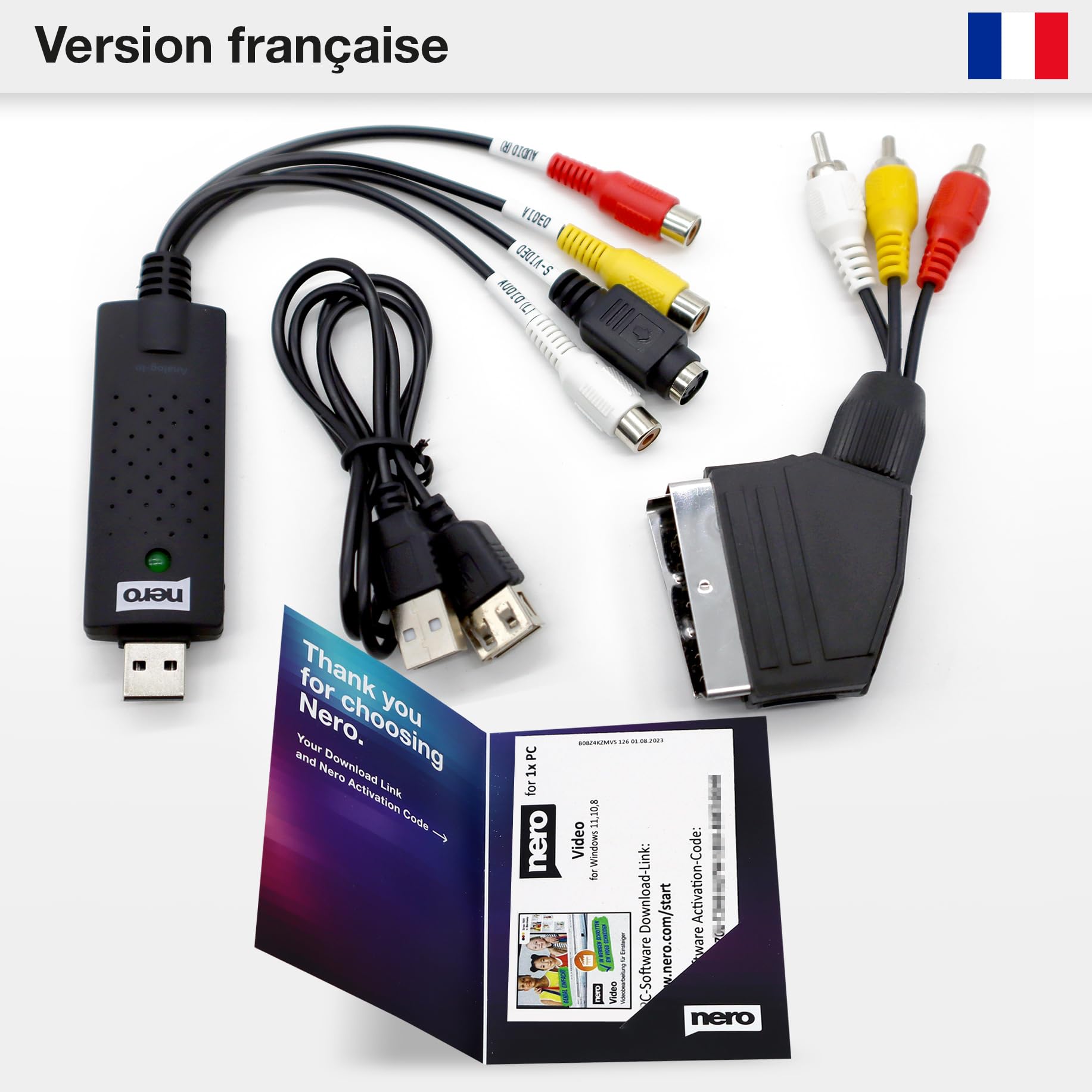 Nero SaveMyVHS – Numériser Cassettes VHS, S-VHS et Hi8 vers PC | Convertisseur USB avec Logiciel de Montage Video | Transfert en MP4 | Windows 11/10