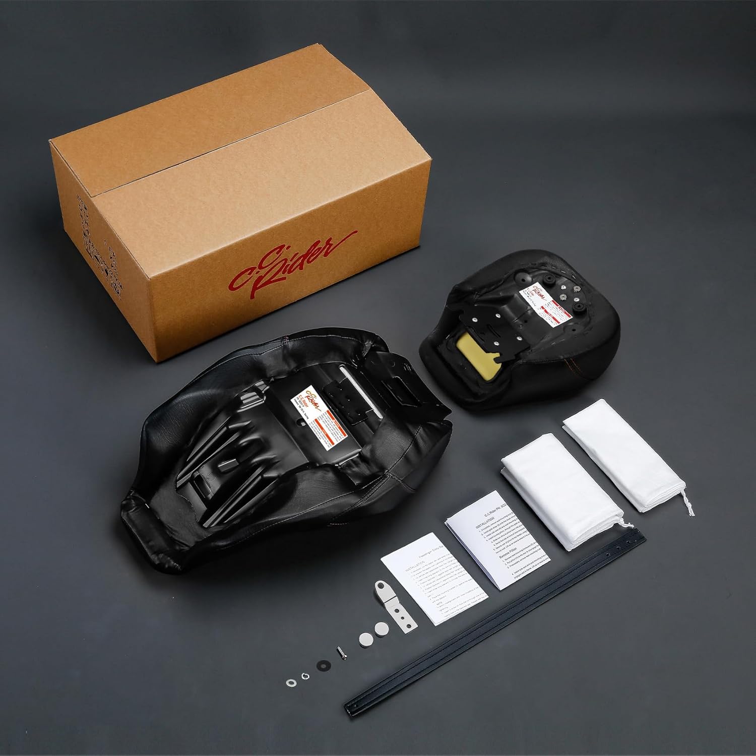 C.C. RIDER Low-Profile Leather Rider Seat Pillion Driver Passenger Seat for Harley Touring Road King Street Glide Road Glide Electra Glide 2009-2023 CVO Touring models 2009-2022