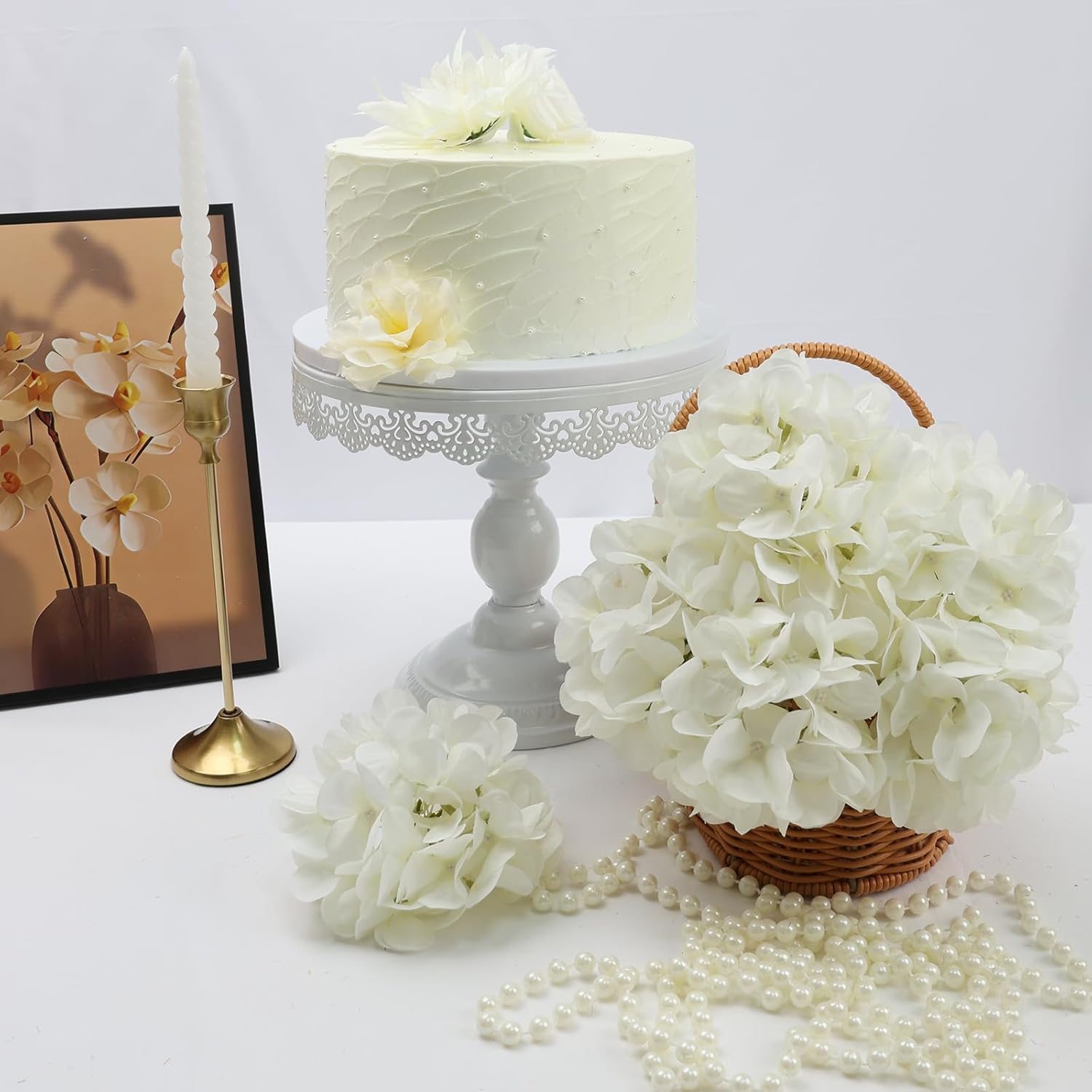 104 PCS White Hydrangea Artificial Flowers, Faux Silk Hydrangeas Flowers Heads with Stems for Wedding Centerpieces Home Garden Baby Shower Party Decoration (Ivory White) - Image 3