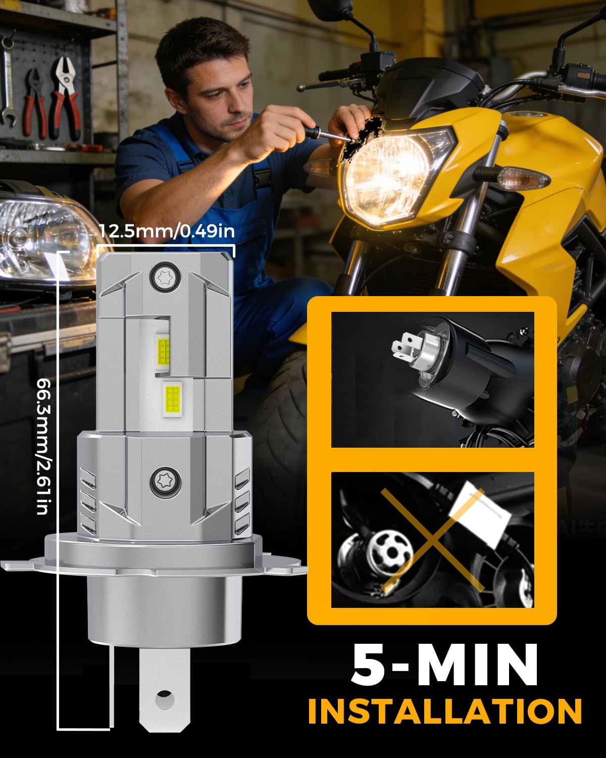 BMT xms H4 LED Moto Faro, 9003 HB2 LED Lampadine Compatibile 12V Moto Scooter, Abbaglianti e Anabbaglianti 10000LM 6500K bianco brillante, Confezione da 1