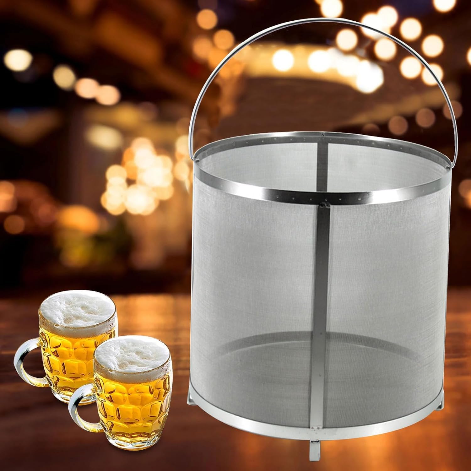 Feinmaschiger Braufilterkorb, Wiederverwendbarer Getreide- Und Hopfenfilter Aus Edelstahl 304 Mit Griff Und Stützbeinen, Sieb Für Braukessel Für Bier, Wein Und Apfelwein. 13.8x13.8 inch
