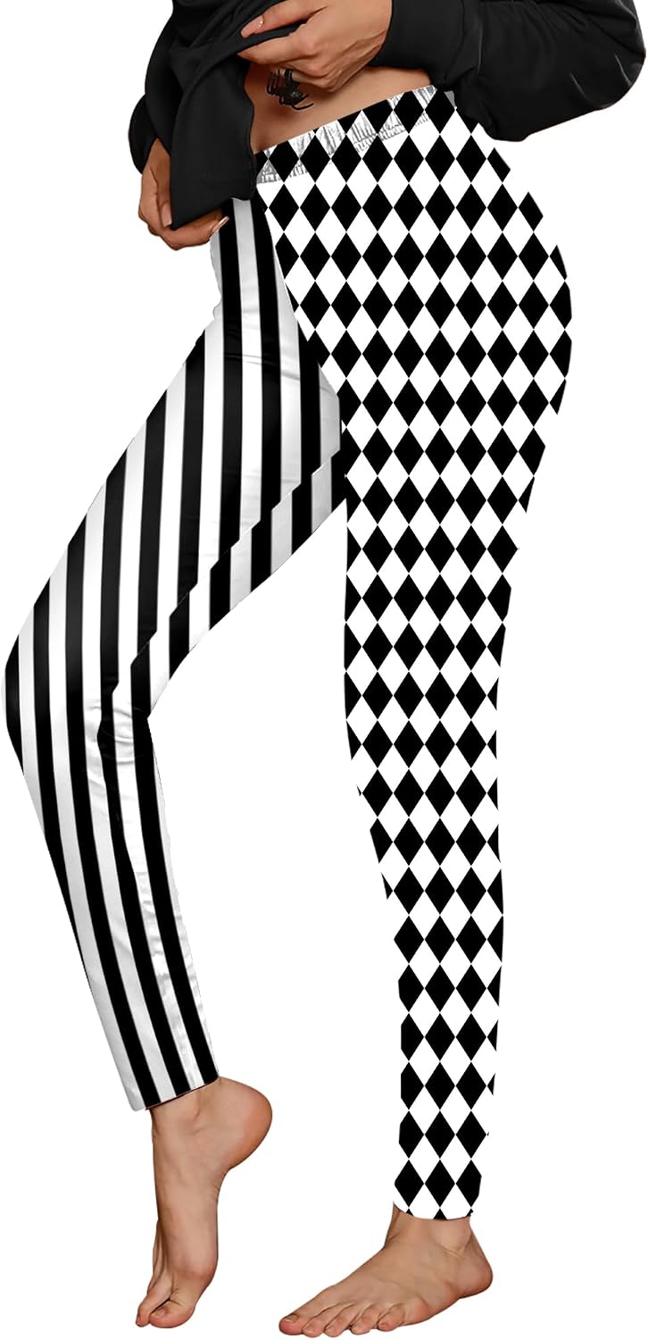 For G and PL Women Halloween Skinny Party Stretchy Leggings Funny Printed Scary Tight Pants Stripes & Checkers L