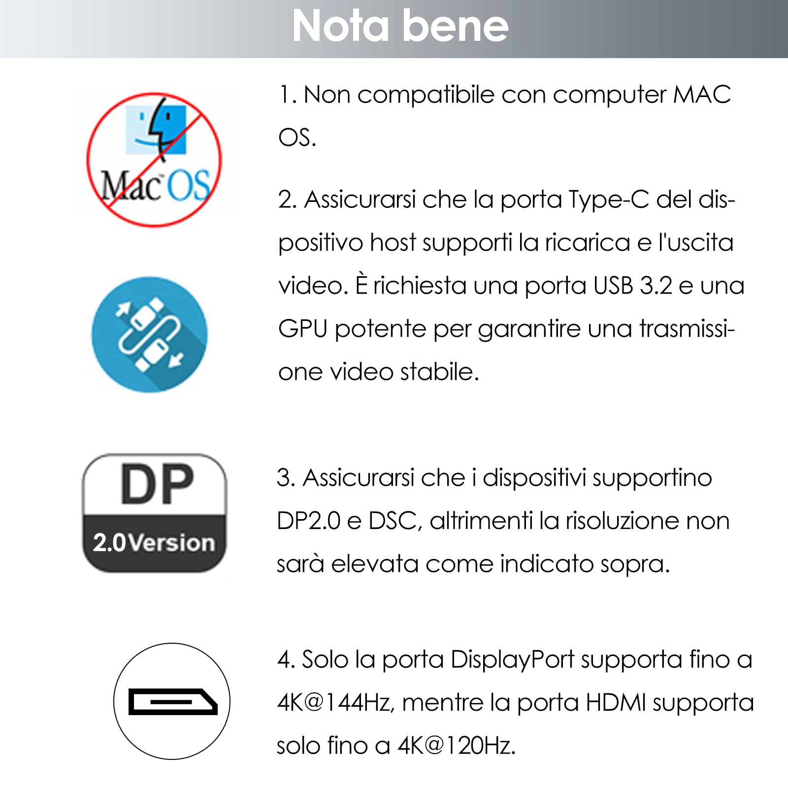 Docking station WAVLINK USB C doppia HDMI, 4 monitor con 2 DP, 2 HDMI, ingresso PD da 100 W, porta Ethernet 5G per Dell/HP/Lenovo ecc., solo computer con sistema Windows - Host USB3.2 richiesto