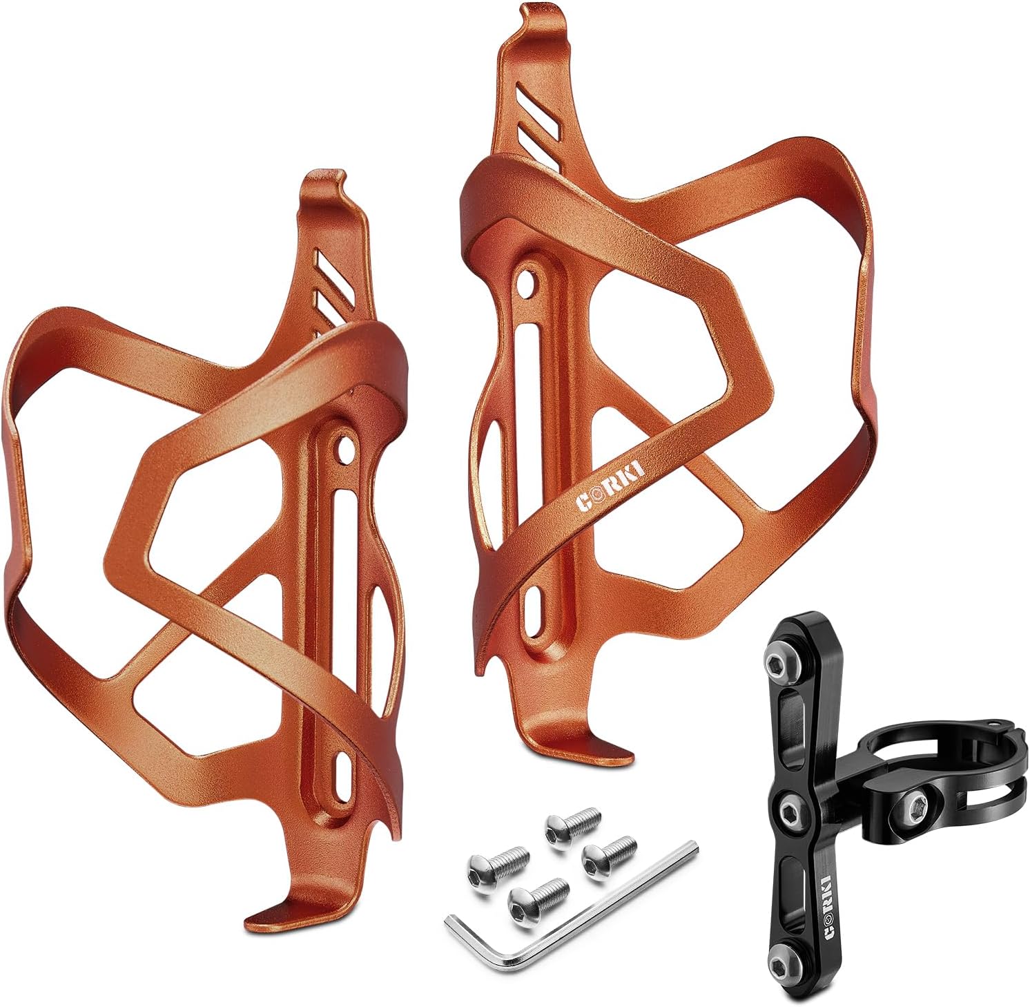 Bike Water Bottle Holder and Adapter Combo - Universal Mount Kit, Adjustable No Drill Bracket for Road Mountain Hybrid Bicycles | Anti-Slip Design Orange