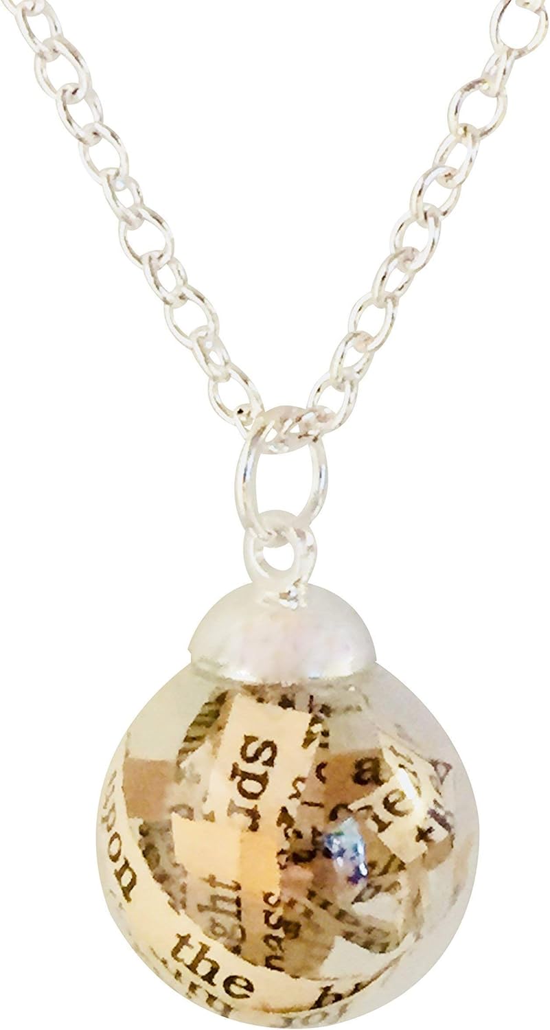Antique Bible Pages Glass Pendant Necklace Unique Handmade Christian Easter Faith Religious Gifts for Women with Bible Quote Card by Dorinta