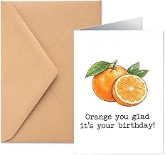 Funny Birthday Card for Men Women, Cute Orange Fruit Pun Greeting Gift for Friends Sister, Watercolor Happy Birthday Design, Blank Inside Heavy Cardstock Envelope 12x17cm