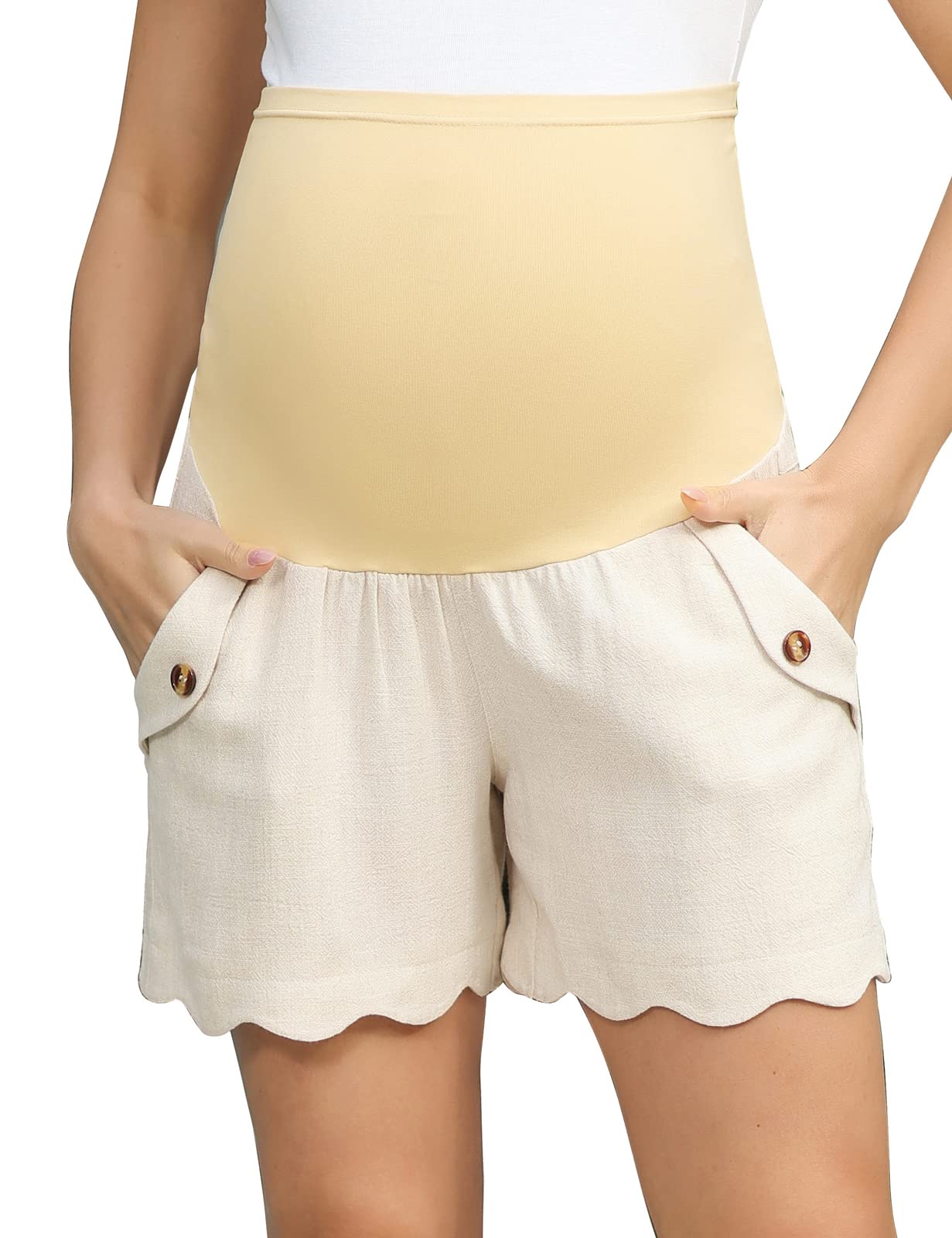 Pantaloncini Gravidanza In Lino - Vita Alta, Tasche, Comodi E Eleganti - Foto 4