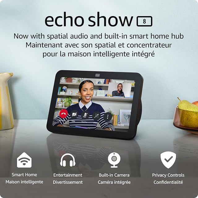 Amazon Afficher l'écho 8, avec Audio Spatial, Smart Home Hub, Charcoal, avec Alexa+ Accès précoce