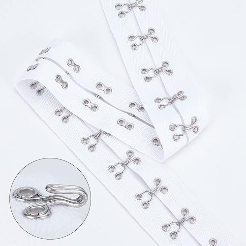 Miniatura 4 de FINGERINSPIRE Cinta de algodón de 3 yardas x 1.6 pulgadas con gancho y ojal, espacio de 1.2 pulgadas1.2 in, ribete blanco con gancho, cordón de